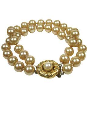 Duchess Double Strand Simulated Pearl Bracelet Gold Tone Box Clasp Vintage